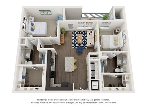 Floor plan for 2 beds, 2 baths, 1012 sqft
